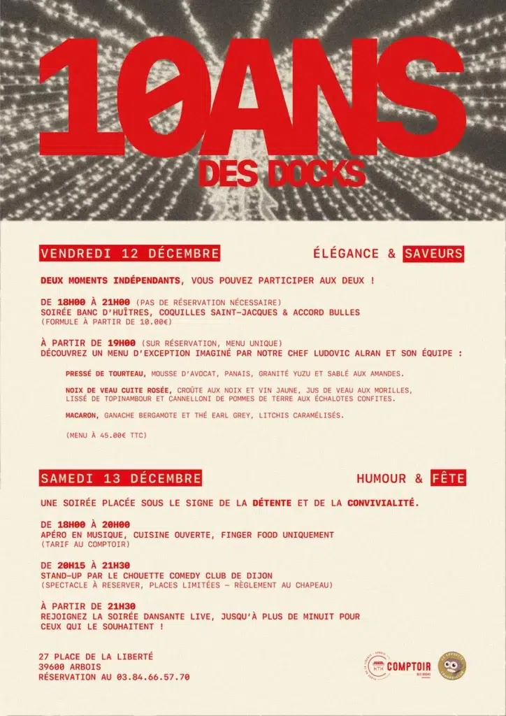 anniversaire 10 ans du restaurant le comptoir des docks à arbois