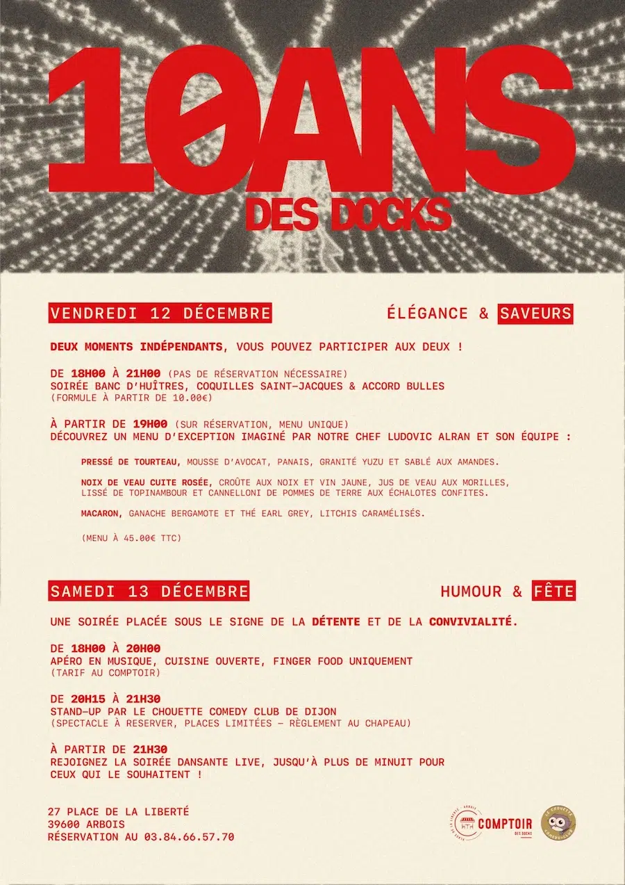 anniversaire 10 ans du restaurant le comptoir des docks à arbois